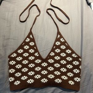 Cotton candy LA brown and white floral halter top